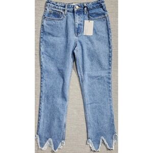EVIDNT Los Angeles Essen Relaxed Jeans Medium Wash Shark Tooth Frayed Hem 26 NEW